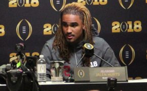 Jalen Hurts at a press conference while still with Alabama
