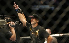 Donald Cerrone celebrates his win over Dennis Siver at UFC 137 at the Mandalay Bay Arena in Las Vegas