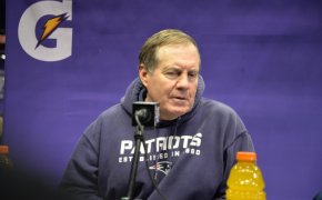 Head coach of the New England Patriots Bill Belichick answering questions at the podium