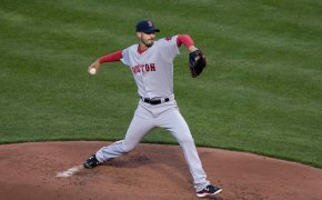 Boston Red Sox hurler Rick Porcello releases a pitch.