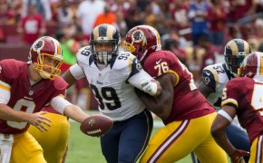 Aaron Donald of the Los Angeles Rams penetrating the backfield