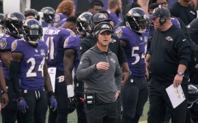 Baltimore Ravens coach John Harbaugh on sideline