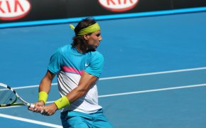 Rafael Nadal hitting a return
