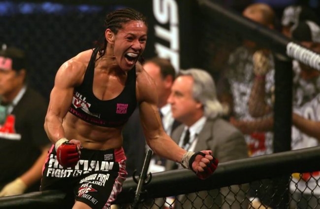 30 JAN 2010: Cris Cyborg of Curitiba, Brazil shows her excitement after defeating Marloes Coenen during Showtime Sport's Strikeforce Miami Fight Card at the BankAtlantic Center in Sunrise, FL.