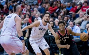 Toronto Raptors guard Kyle Lowry drives to the basket.