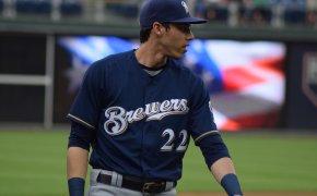 Christian Yelich of the Milwaukee Brewers on the diamond
