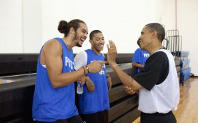 Joakim Noah, Derrick Rose and Barack Obama