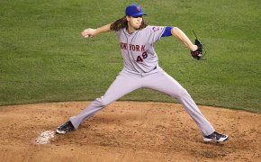 Jacob deGrom delivering a pitch