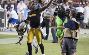Antonio Brown on the field postgame with the Pittsburgh Steelers