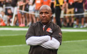 Ex-Browns coach Hue Jackson looking grumpy on the sideline.