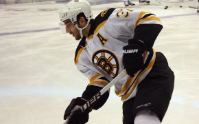 Patrice Bergeron of the Boston Bruins during warmup.