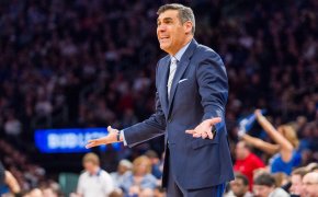 Jay Wright reacts to a call