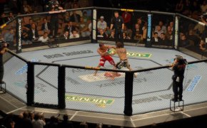 Clay Guida battling Marcus Aurelio at UFC 74