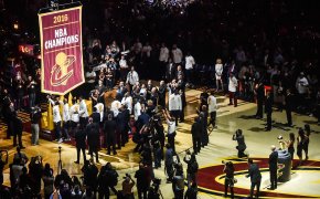 Cavaliers raising their championship banner