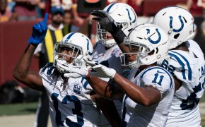 The Indianapolis Colts celebrating a touchdown