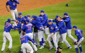 The Cubs celebrate after winning the 2016 World Series.