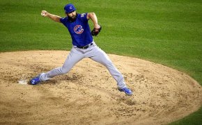 Jake Arrieta pitching with the Cubs