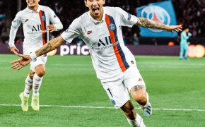 Angel Di Maria celebrates wildly after hitting the target for PSG against Real Madrid