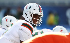 N'Kosi Perry practicing with the Miami Hurricanes