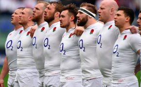 England rugby team stand for national anthem