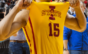 Close-up shot of an Iowa State basketball jersey.