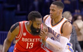 James Harden defended by Russell Westbrook