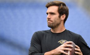 Joe Flacco warming up with the Baltimore Ravens