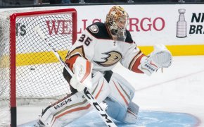 John Gibson warming up with the Ducks