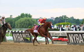 Justify at the 2018 Belmont Stakes.