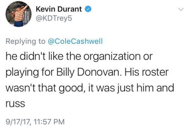 Kevin Durant Burner Account Tweet