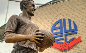 A statue of heroic striker Nat Lofthouse outside the Bolton Wanderers stadium.