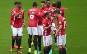 Marcus Rashford celebrates a goal for Manchester United