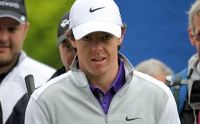 Rory McIlroy with a determined look on his face.