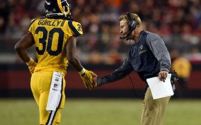 Todd Gurley shakes hands with Sean McVay.