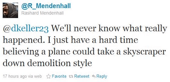 Rashard Mendenhall 911 Conspiracy Tweet