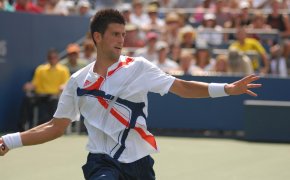 Novak Djokovic hitting a forehand