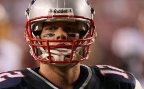 Close-up of New England Patriots QB Tom Brady.