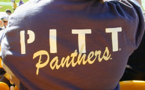 A Pitt Panthers fan donning his team's gear