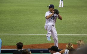 Rays pitcher warming up in the bullpen
