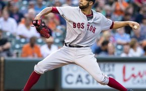 Red Sox pitcher David Price dealing from the mound.