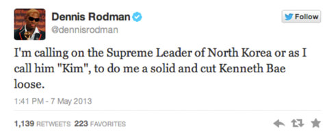 Dennis Rodman Kenneth Bae Tweet
