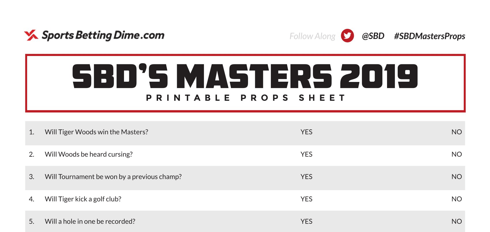 SBD Masters Prop Sheet 2019