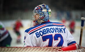Sergei Bobrovsky guarding the net.