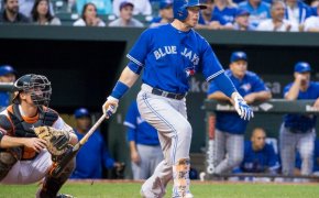 Justin Smoak at the plate for the Blue Jays