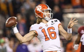 Trevor Lawrence throwing a pass for the Clemson Tigers