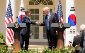 President Donald J. Trump welcomes President Moon Jae-in of the Republic of Korea to the White House