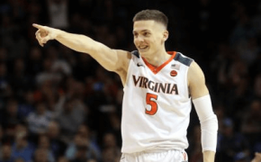 Virginia guard Kyle Guy pointing to a teammate.