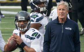 Pete Carroll and Russell Wilson before a game