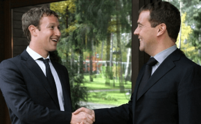 Mark Zuckerberg shaking hands with Dmitry Medvedev