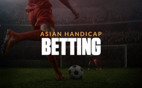 Asian handicap betting text overlay on soccer player kicking a ball
